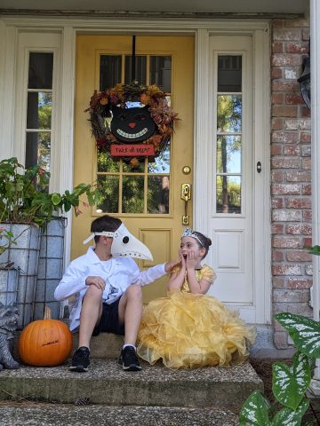 Halloween Front Door Kids in Costume