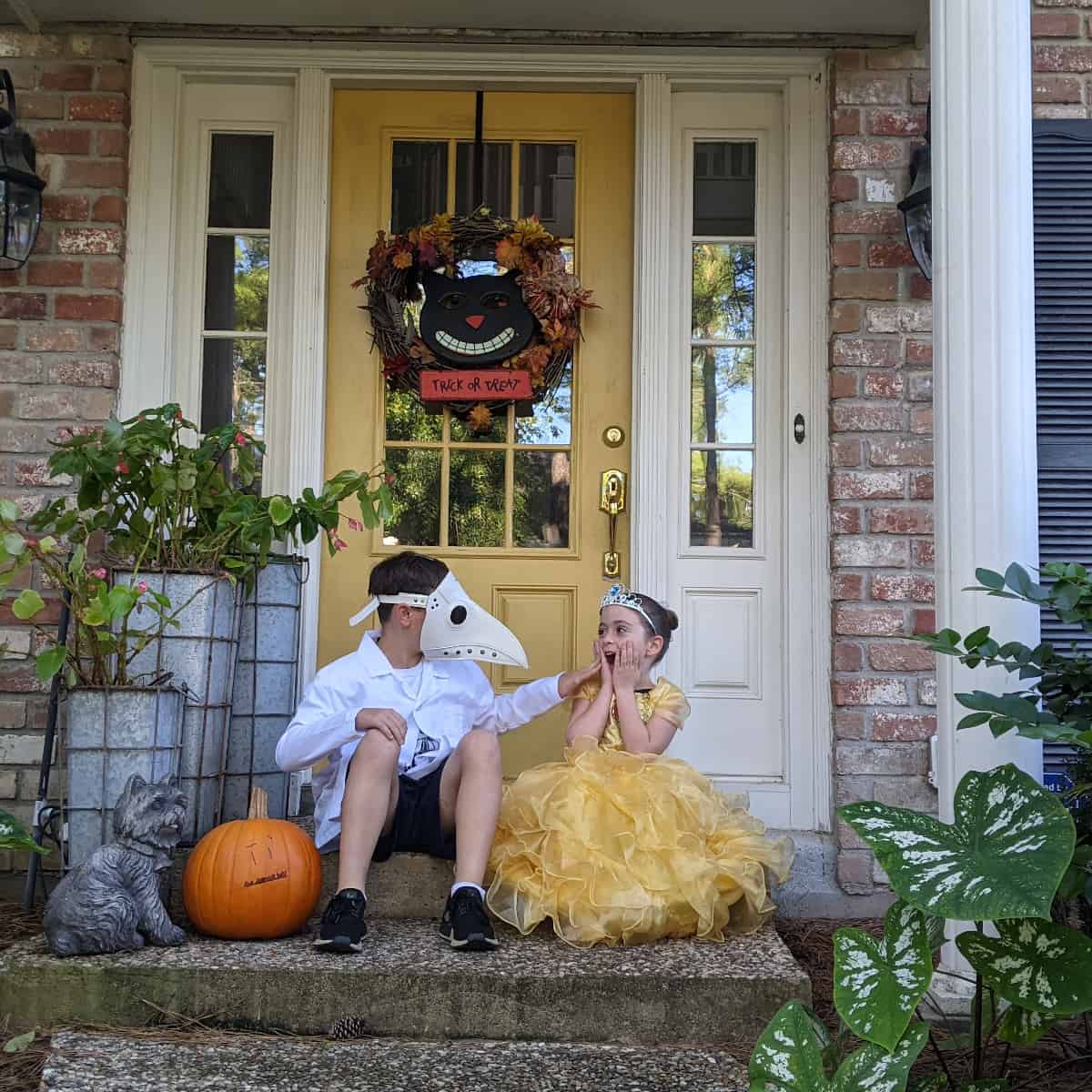 Halloween Front Door Kids in Costume
