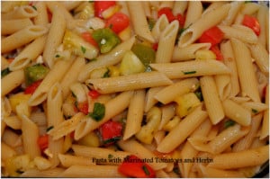 Pasta with marinated tomatoes and herbs