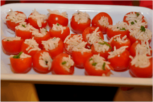 Close Up of Stuffed Cherry Tomotoes