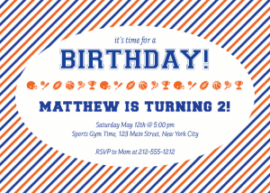 Julie Verville sports birthday invite orange and blue