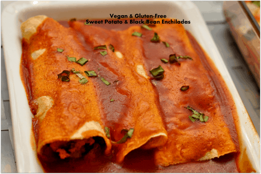 Vegan and Gluten Free Sweet Potato and Black Bean Enchiladas