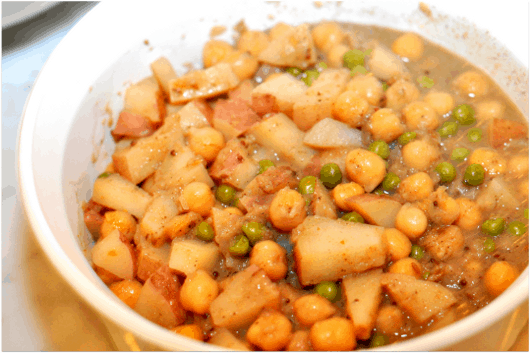 Chickpeas Potatoes and Peas