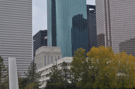 Houston City Hall as seen from Buffalo Bayou