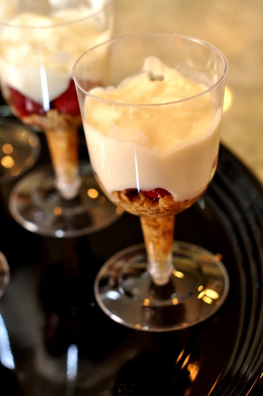 Yogurt Parfait in wine glasses