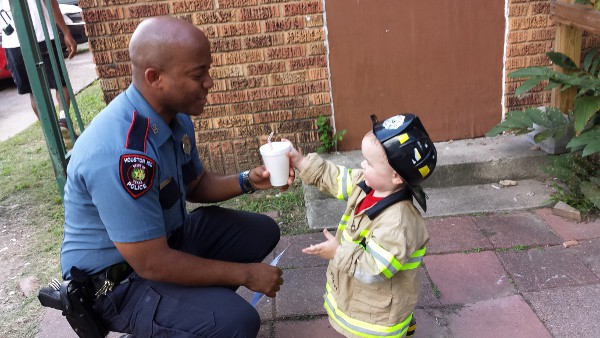 James Helping the Police Man