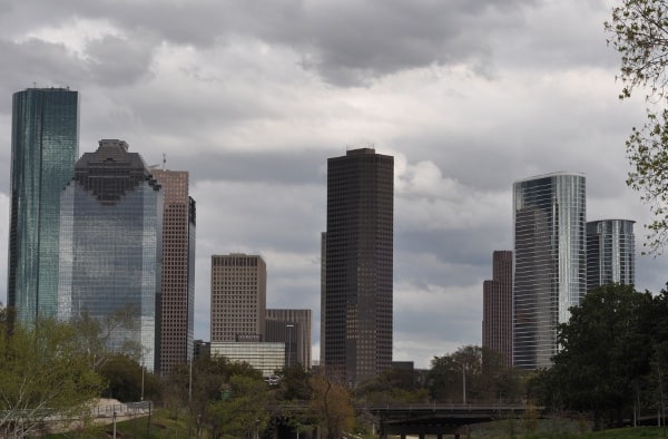 Downtown Houston Skyline from Bridge at Police Memorial