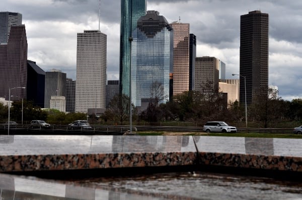 Downtown Houston Skyline from the Houston Police Officer Memorial with Water