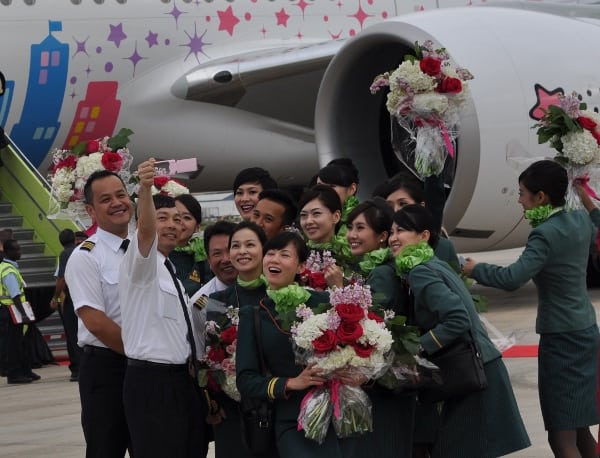 Crew of EVA Air Hello Kitty Houston