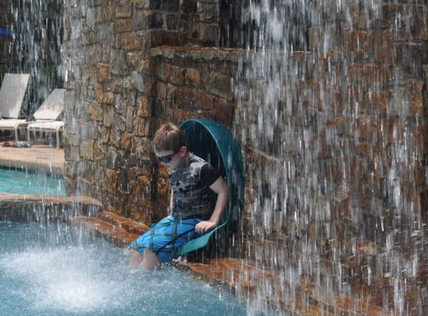 The Woodlands Resort Splashing Out of Slide BigKidSmallCity