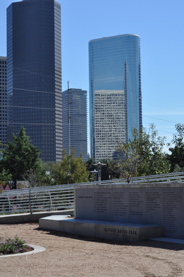 Skyline from Buffalo Bayou Park and Water Works Building