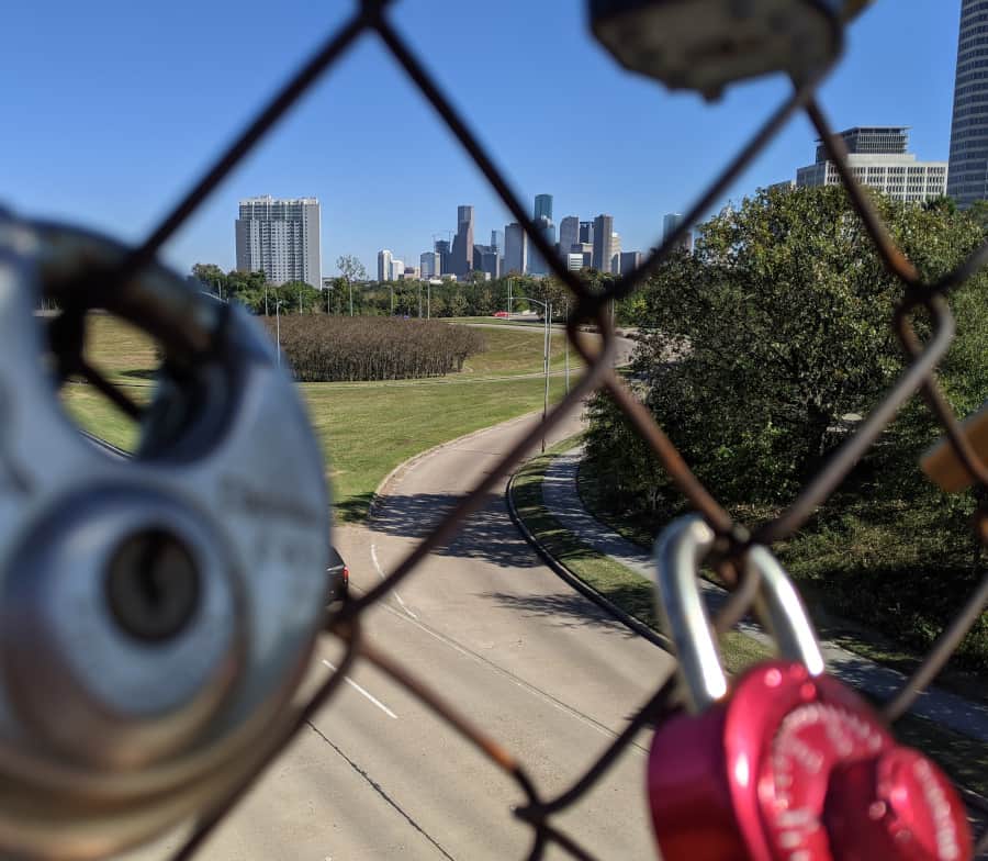 Locks on Bridge to Buffalo Bayou