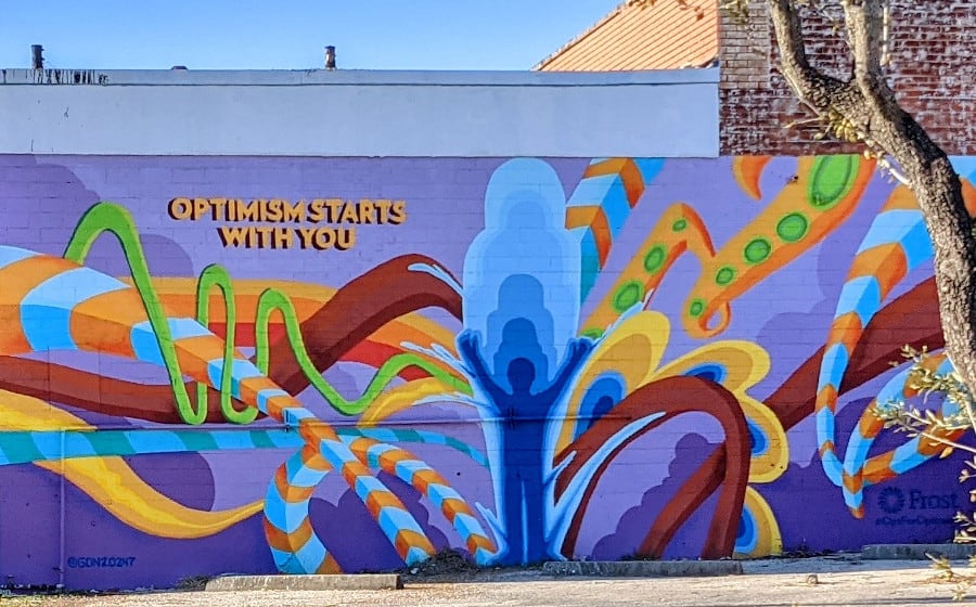 Optimism Begins with you mural in East End Houston