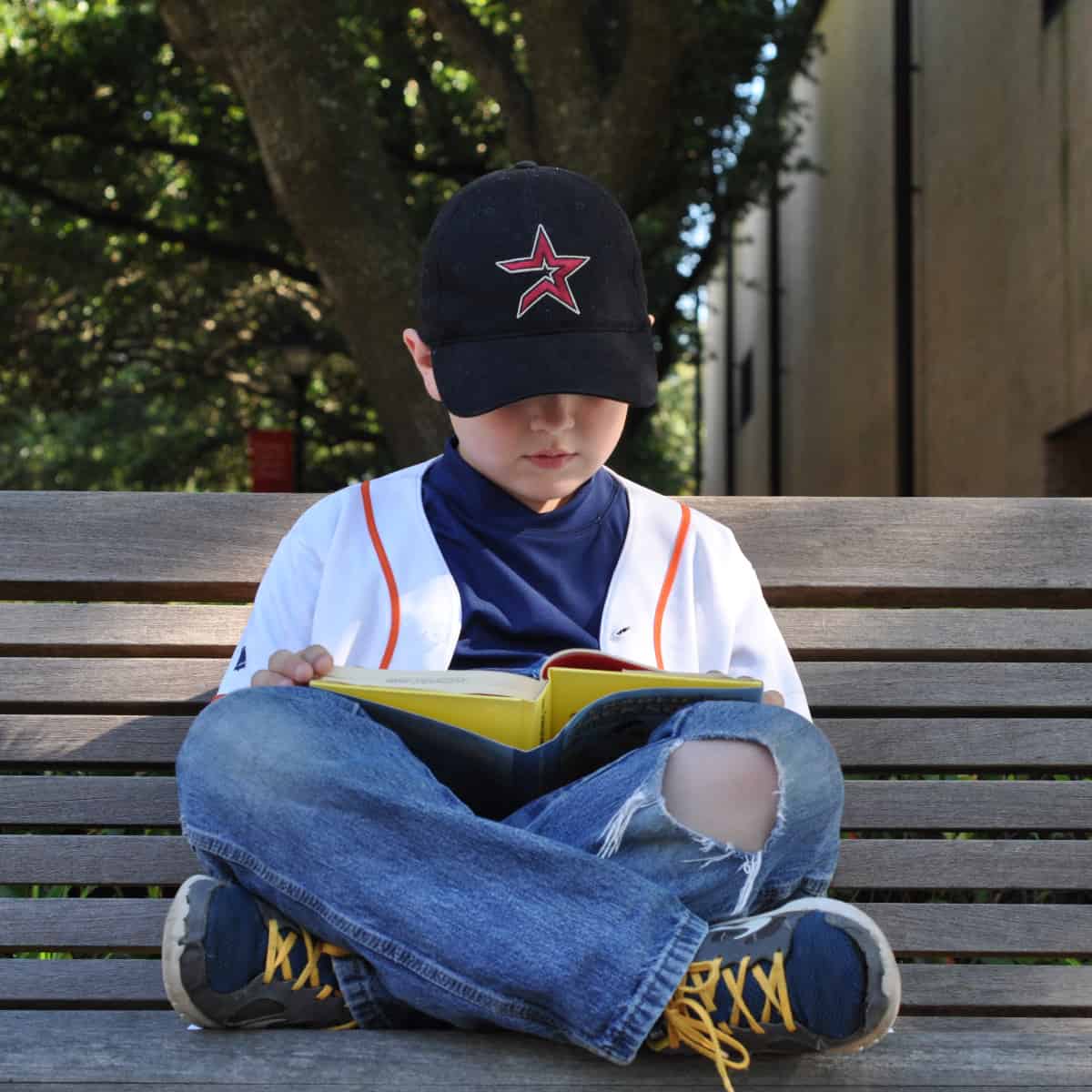 Reading on a bench