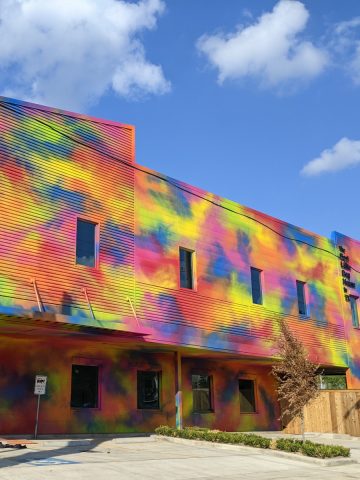 Best Little Dog House in Texas Tie Dyed Painted Building