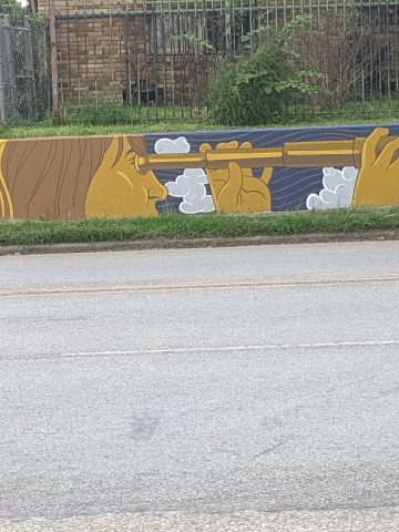 Mural of Person with Telescope at 75th and Walker Houston