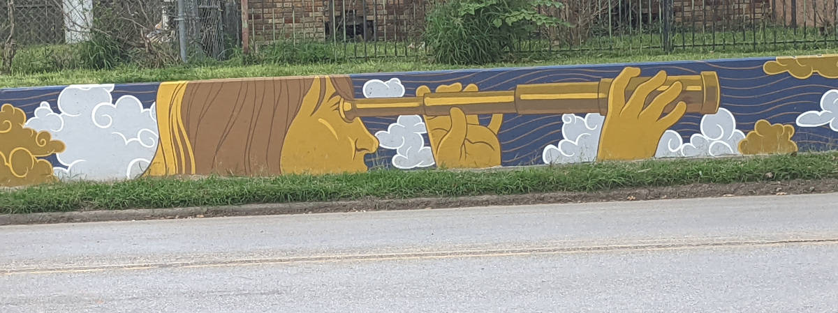 Mural of Person with Telescope at 75th and Walker Houston