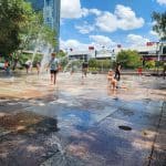 Splashpad at Discovery Green in the Summer
