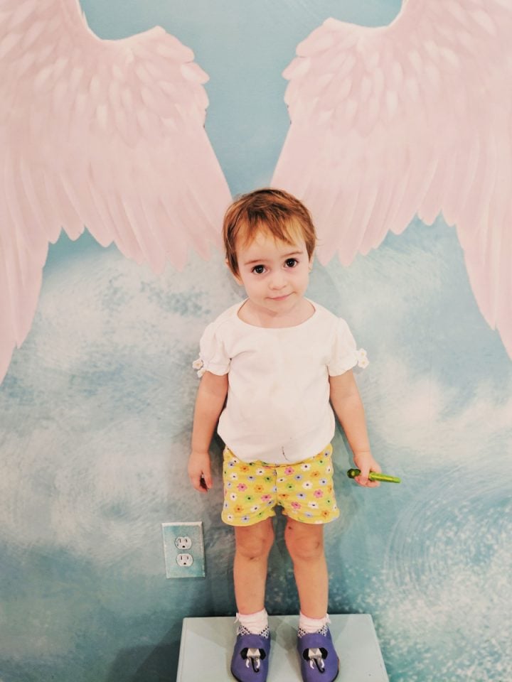 Baby angel at ice cream shop
