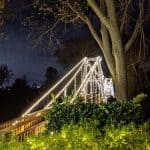 Bayou Bend bridge lit up for Christmas Village