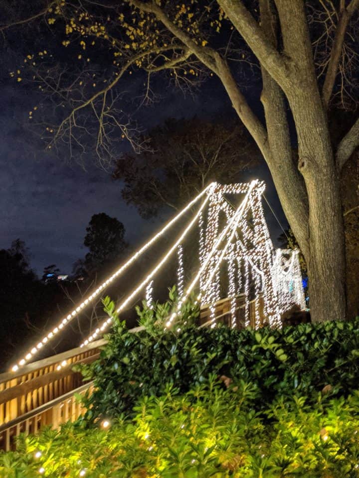 Bayou Bend bridge lit up for Christmas Village
