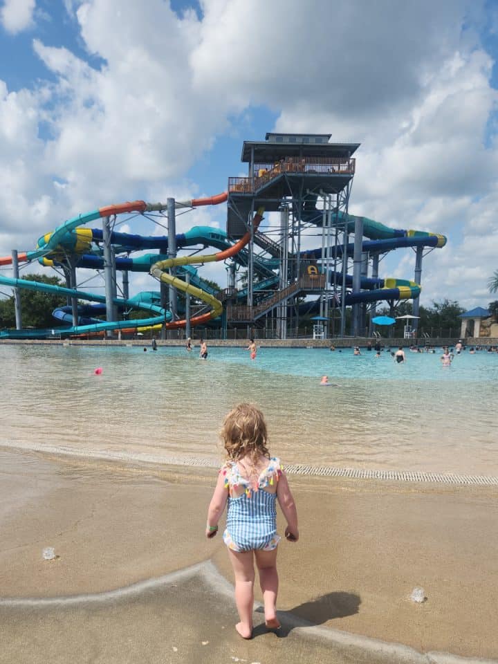 Toddler at Splashway Waterpark Wave Pool